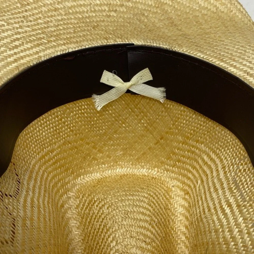 Vtg Stomper Unisex Cowboy Hat Woven‎ Band Feather Accent Straw  Western Rodeo